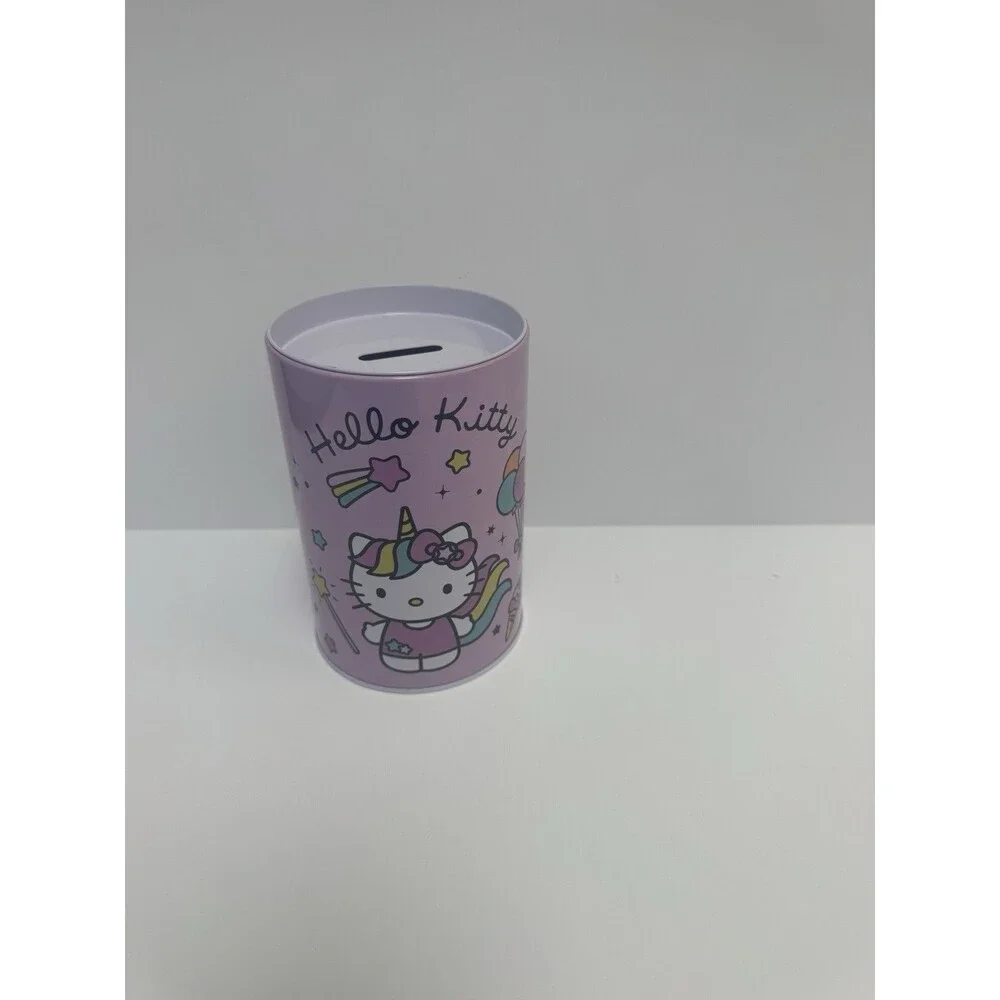 Hello Kitty Unicorn Tin Coin Bank Pink Metal Piggy Bank Savings Can Sanrio Kids